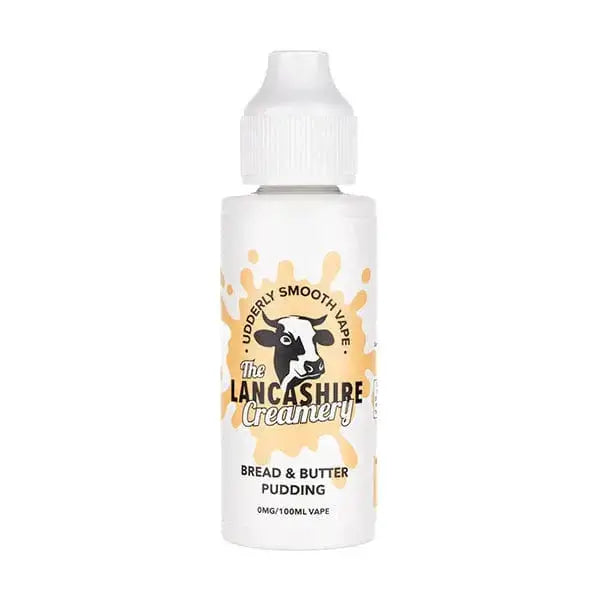 The Lancashire Creamery bread & butter pudding vape bottle featuring smooth flavors.