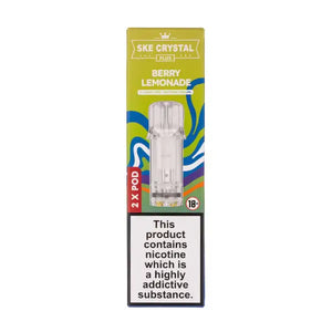 Berry Lemonade Crystal Plus Prefilled Pods by SKE packaging featuring 2 pods and warning about nicotine content.