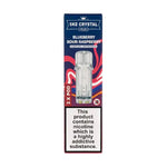 Blueberry Sour Raspberry Crystal Plus Prefilled Pods by SKE packaging featuring 2 pods and warning about nicotine.