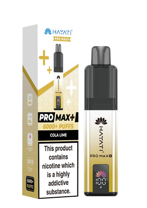 Hayati Pro Max+ vaping device and packaging on a white background