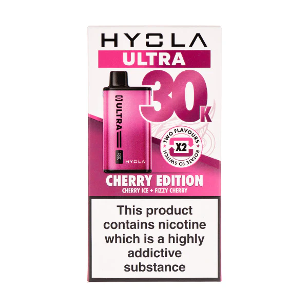 Hyola Ultra 30k Prefilled Pod Kit Cherry Edition with Cherry Ice and Fizzy Cherry flavors.