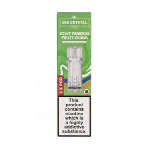 Kiwi Passion Fruit Guava Crystal Plus Prefilled Pods by SKE packaging with warning label and pod details.