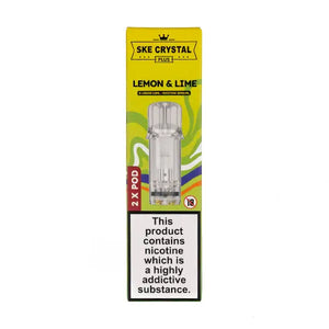 Lemon & Lime Crystal Plus Prefilled Pods by SKE in packaging with warning label and product details.