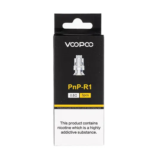 Five VooPoo PnP R1 replacement coils laid out