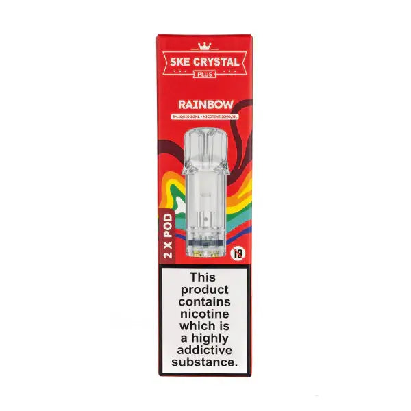 Fruit Medley Rainbow Crystal Plus Prefilled Pods by SKE packaging with a colorful design and nicotine warning.