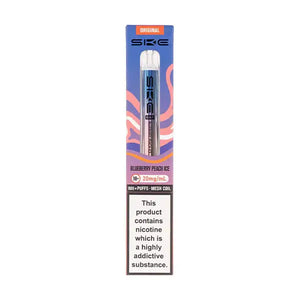 SKE Crystal Bar 600 Blueberry Peach Ice Prefilled Pod Kit packaging with nicotine warning and product details