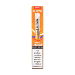 SKE Crystal Bar 600 Mango Ice Prefilled Pod Kit showcasing mango ice flavor, 20mg/mL nicotine strength, and 600 puffs.