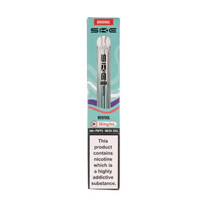SKE Crystal Bar 600 Menthol Prefilled Pod Kit packaging showcasing menthol flavor and nicotine information.