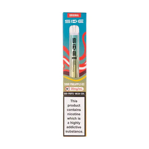 SKE Crystal Bar 600 Sour Pineapple Ice Prefilled Pod Kit featuring vibrant packaging and nicotine warning.