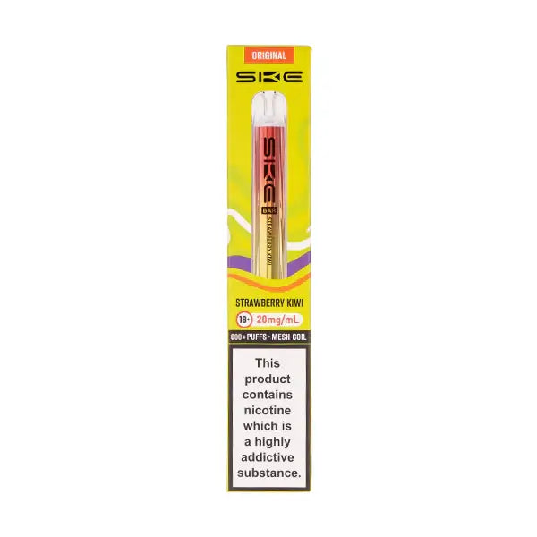 SKE Crystal Bar 600 Strawberry Kiwi Prefilled Pod Kit packaging with vibrant colors and nicotine warning