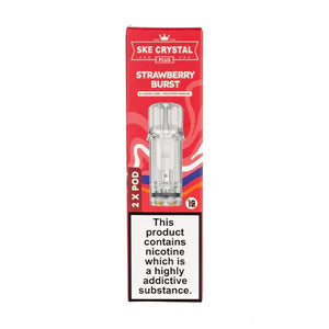Strawberry Burst Crystal Plus Prefilled Pods by SKE in packaging showcasing design and product details.