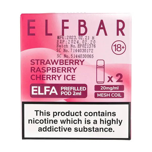 Strawberry Raspberry Cherry Ice Elf Bar Elfa Prefilled Pod