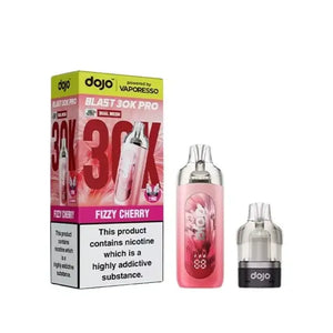 Vaporesso Dojo Blast Fizzy Cherry 30K Pro Prefilled Pod Kit packaging and pod display.