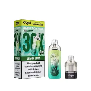 Vaporesso Dojo Blast Lemon Lime 30K Pro Prefilled Pod Kit with packaging and device displayed.