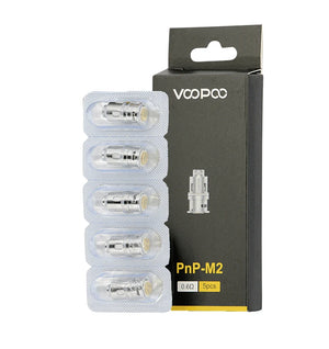 Five VooPoo PnP M2 replacement coils laid out