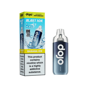 Dojo Blast 10K Banana Ice Prefilled Vape Kit packaging and device image featuring banana ice flavor.