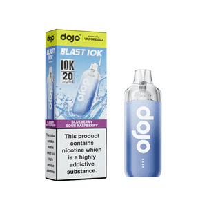 Dojo Blast 10K Blueberry Sour Raspberry Prefilled Vape Kit packaging and vape device image.