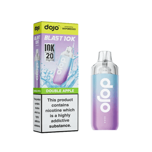 Dojo Blast 10K Double Apple Prefilled Vape Kit packaging and product image with colorful design.