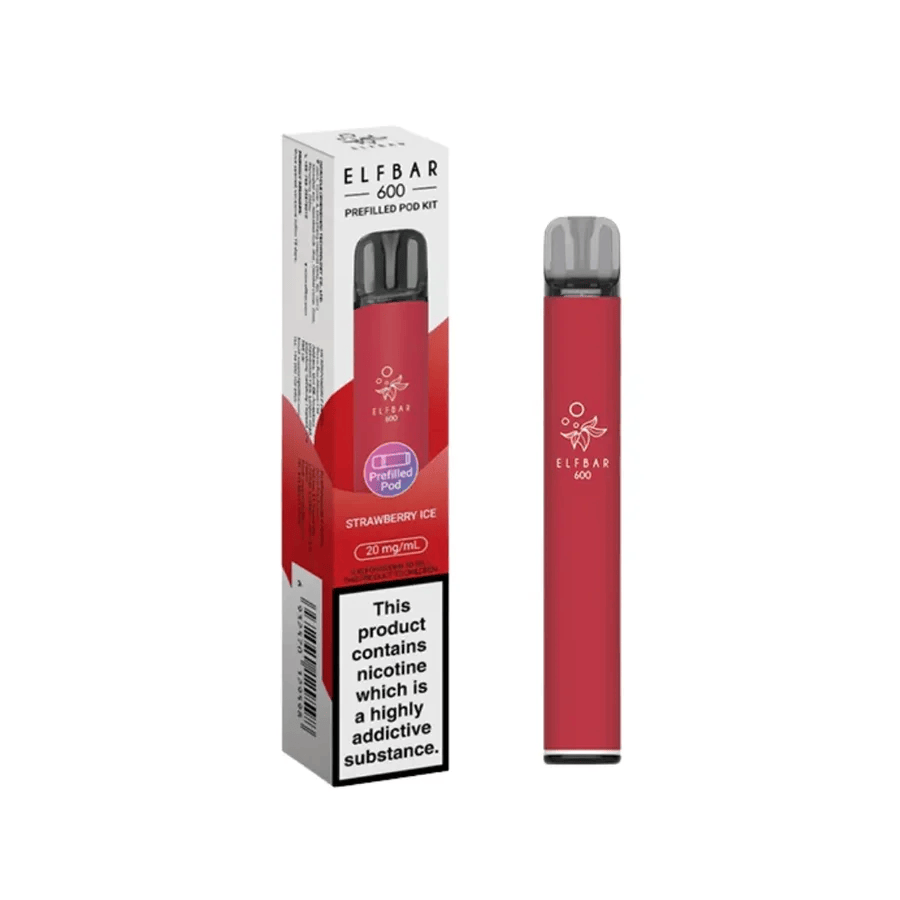 Elf Bar 600 Prefilled Pod Kit in Strawberry Ice flavor with packaging.