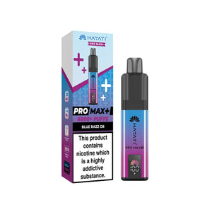 Hayati Pro Max+ vape device and packaging on a white background