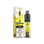 Yellow and black vape device with packaging on a white background
