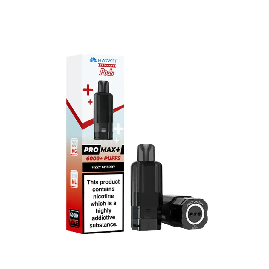 Vape device and packaging with nicotine warning label on a white background