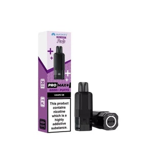 Vaping device and packaging with nicotine warning label on a white background