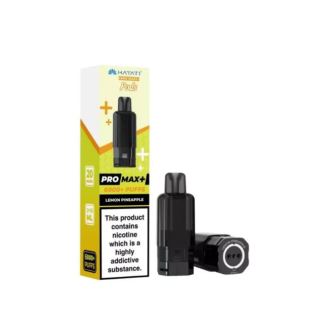 Vape device and packaging with 'Pro Max+' branding on a white background