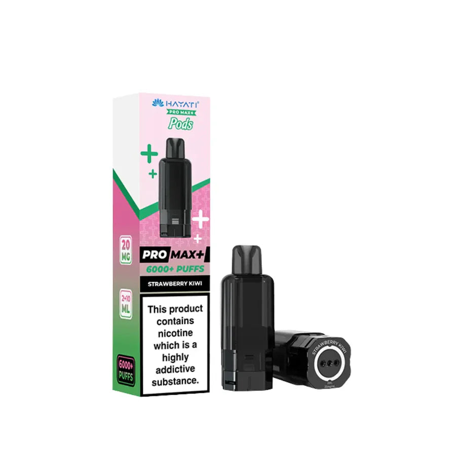 Vape device and packaging with 'Pro Max+' branding on a white background