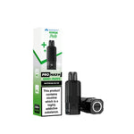 Vaping device and packaging with 'Pro Max+' branding on a white background