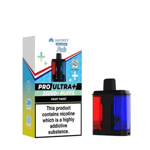 Vape pod packaging with blue and red design on a white background