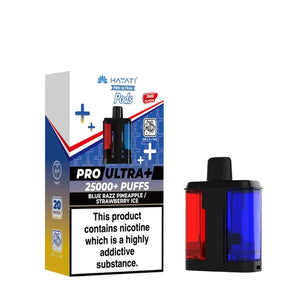 Hayati Pro Ultra+ vape device and packaging on a white background
