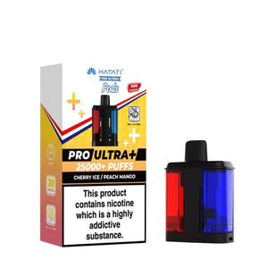 Hayati Pro Ultra+ vape device and packaging on a white background