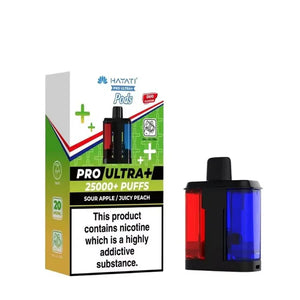 Hayati Pro Ultra+ vape device and packaging on a white background