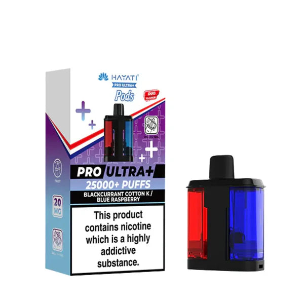Hayati Pro Ultra+ vape device and packaging on a white background