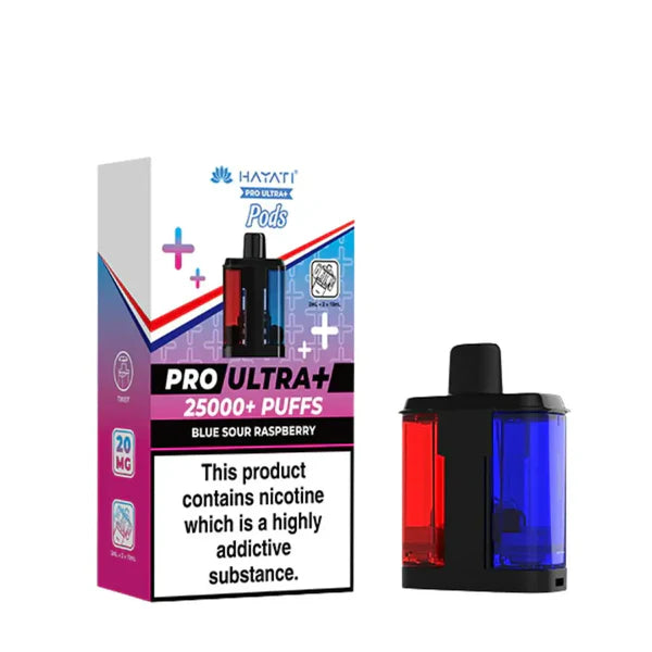Vape pod and packaging with 'HAYAT' branding on a white background