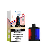 Vape pod packaging with nicotine warning label on a white background