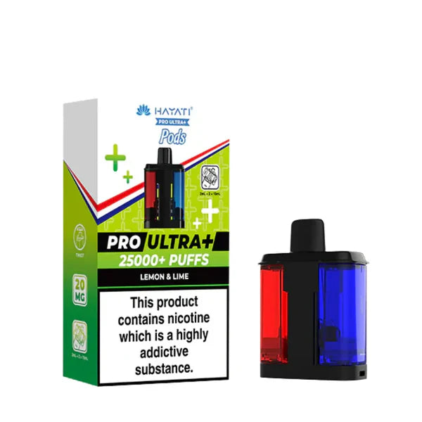 Hayati Pro Ultra+ vape device and packaging on a white background