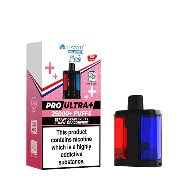Hayati Pro Ultra+ vape device and packaging on a white background