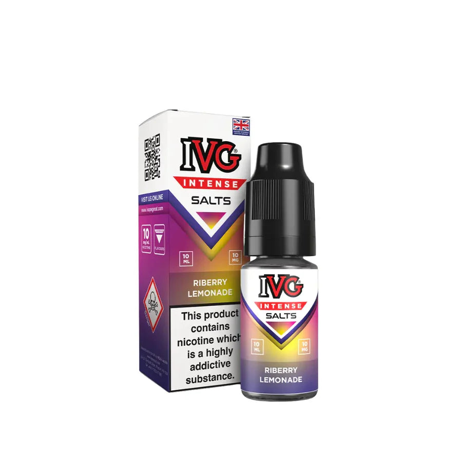 IVG Intense Salts Riberry Lemonade e-liquid bottle and packaging on a white background