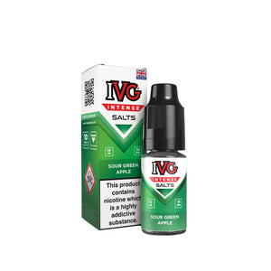 IVG Intense Salts Sour Green Apple e-liquid bottle and packaging on a white background