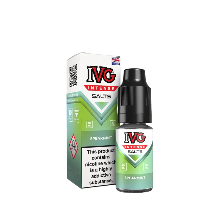 IVG Intense Salts Spearmint e-liquid bottle and packaging on a white background
