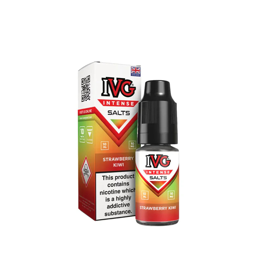IVG Intense Salts Strawberry Kiwi e-liquid bottle and packaging on a white background
