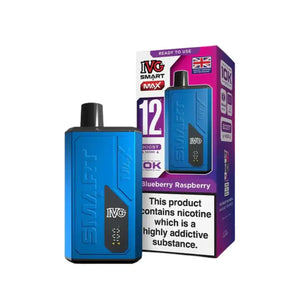 IVG Smart Max STARTER KIT Blueberry Raspberry with nicotine warning on packaging, ready to use vape kit.