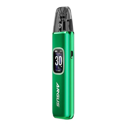 Voopoo Argus G3 Pod Kit in green color with digital display and sleek design for vaping.