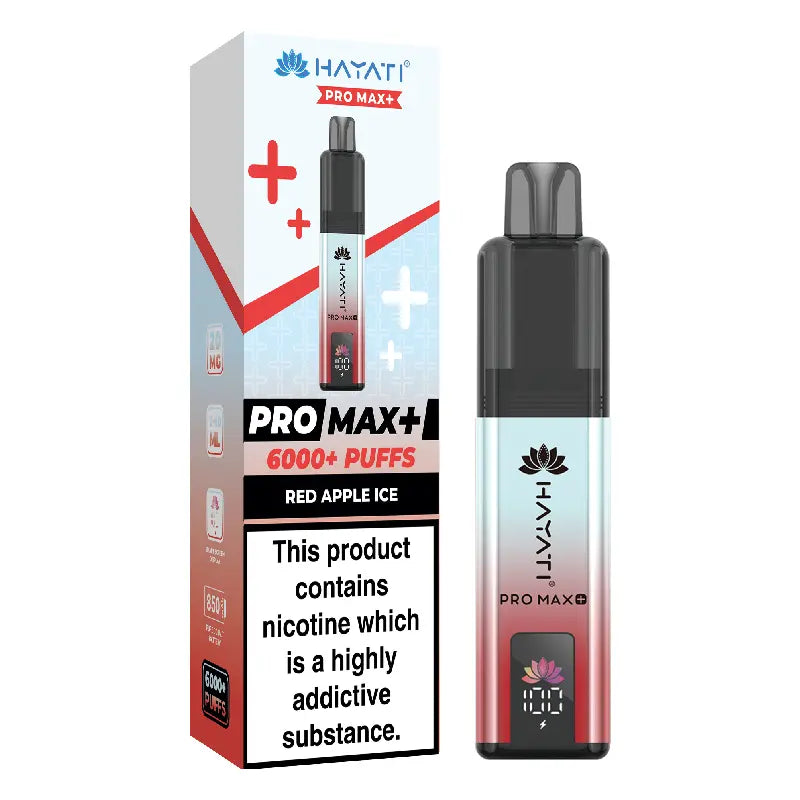 Hayati Pro Max+ vape device and packaging on a white background