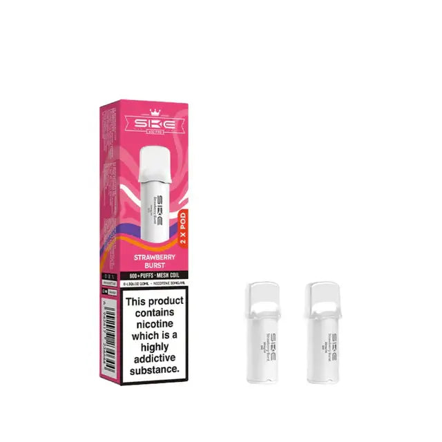 SKE Crystal Pro Strawberry Burst Prefilled Pods packaging with two pods showcasing intense strawberry flavor.