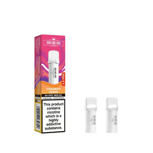 SKE Crystal Pro Strawberry Orange Prefilled Pods packaging and two pods displayed together.