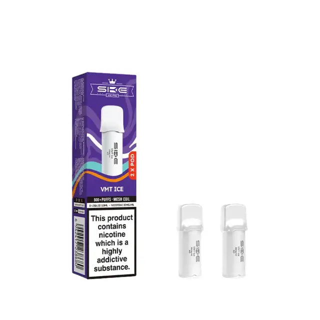 SKE Crystal Pro VMT Ice Prefilled Pods packaging with two refillable pods, featuring berry and grape flavor with menthol.