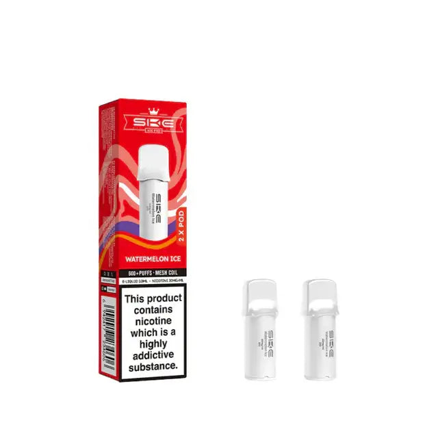 SKE Crystal Pro Watermelon Ice Prefilled Pods packaging with two pods shown, refreshing watermelon ice flavor.